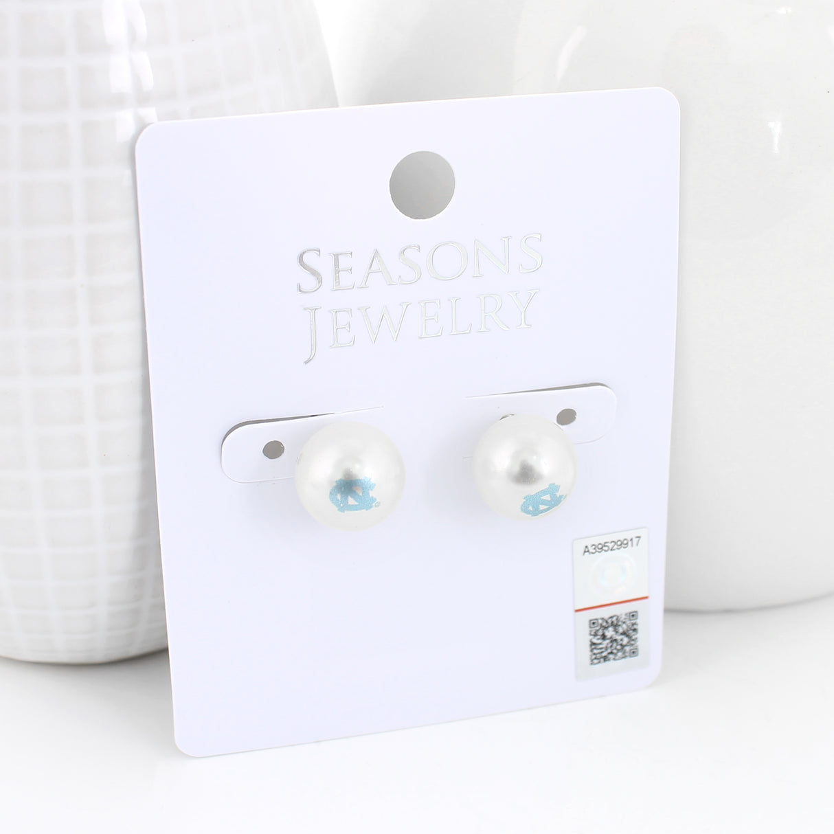North Carolina Logo Pearl Stud Earrings