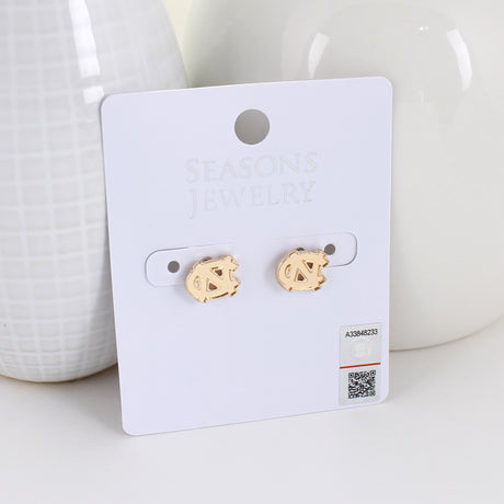 North Carolina Shiny Gold Logo Stud Earrings