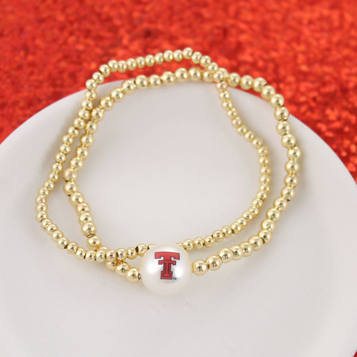 Texas Tech Gold & Pearl Logo Stretch Bracelet Set
