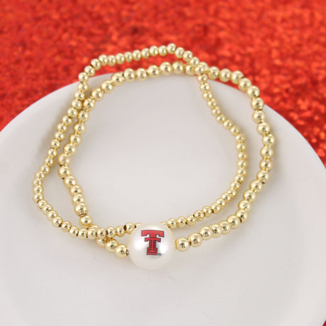 Texas Tech Gold & Pearl Logo Stretch Bracelet Set