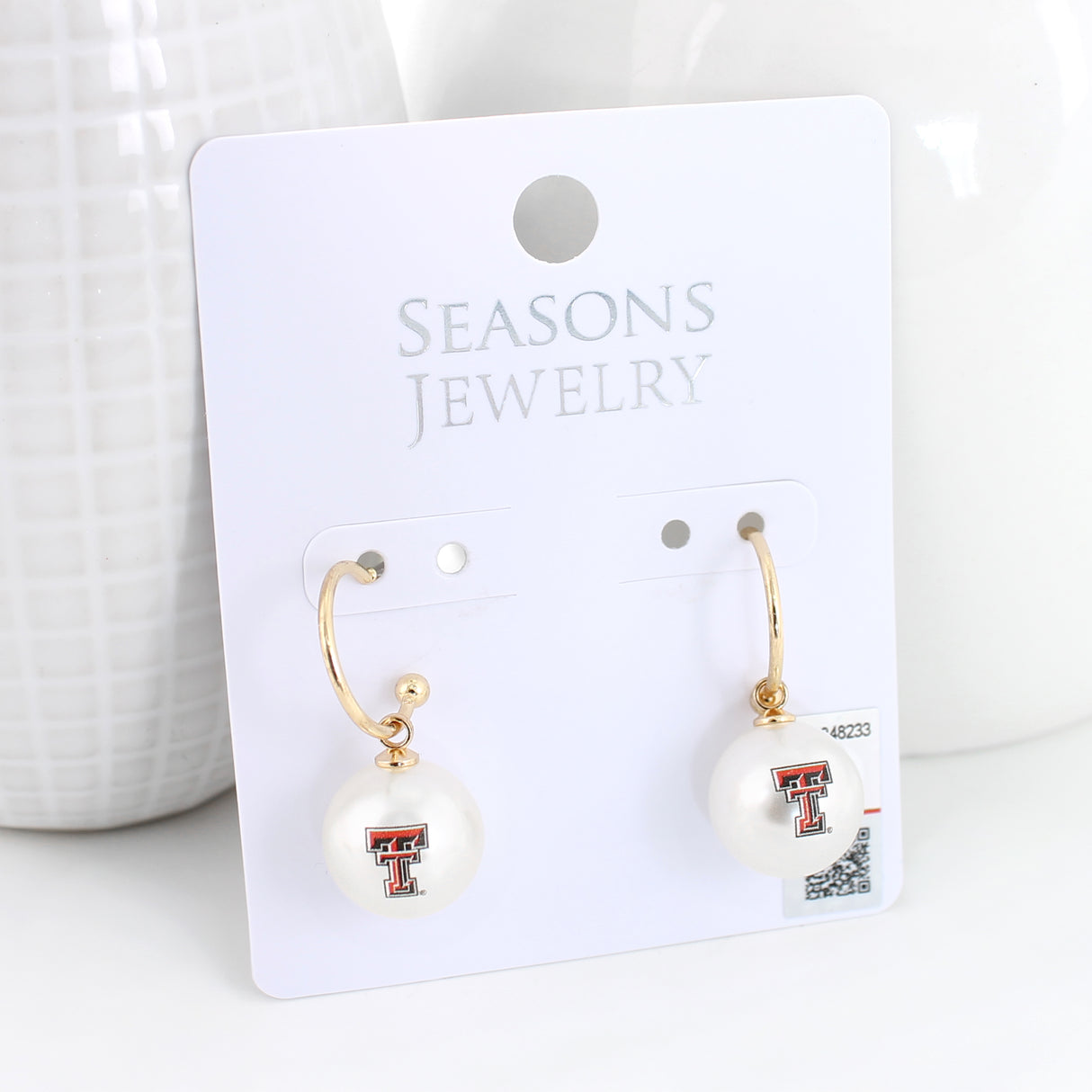 Texas Tech Pearl Logo Hoop Earrings