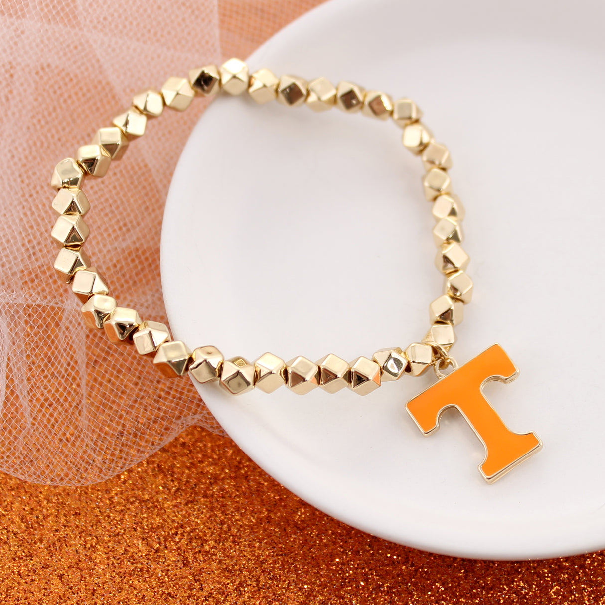 Tennessee Gold Stretch Bracelet w/Enamel Logo 