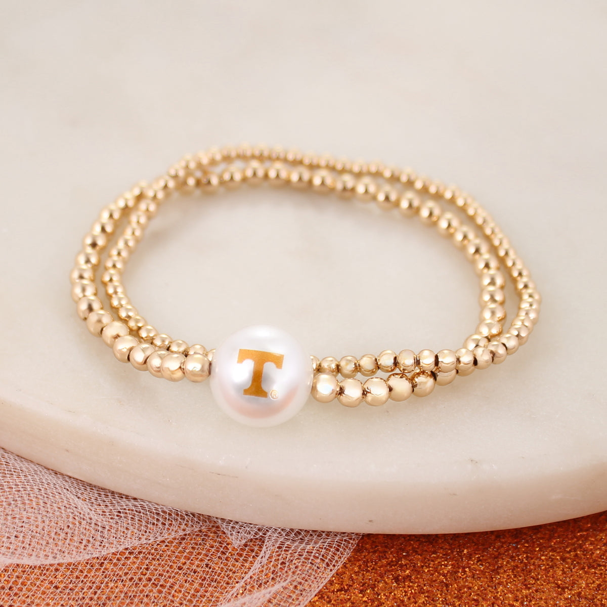 Tennessee Gold & Pearl Logo Stretch Bracelet Set