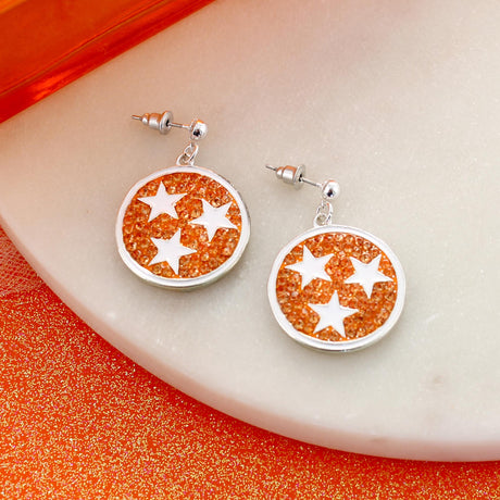 Tennessee Tri-Star Crystal Logo Earrings