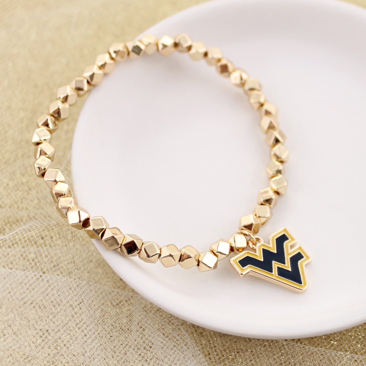 West Virginia Gold Stretch Bracelet w/Enamel Logo 
