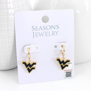 West Virginia Gold Huggie Hoop Earrings w/ Enamel Logo