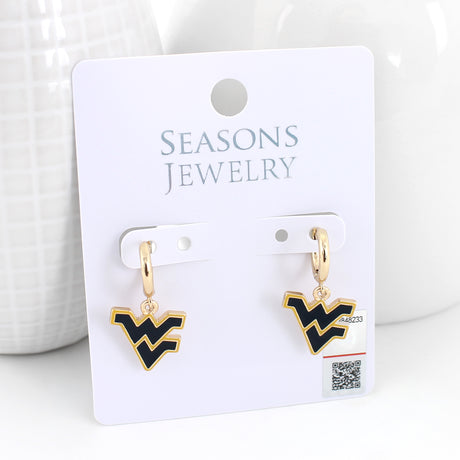 West Virginia Gold Huggie Hoop Earrings w/ Enamel Logo