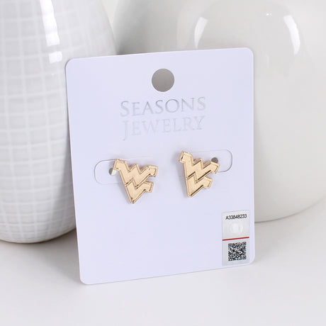 West Virginia Shiny Gold Logo Stud Earrings