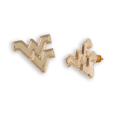 West Virginia Shiny Gold Logo Stud Earrings