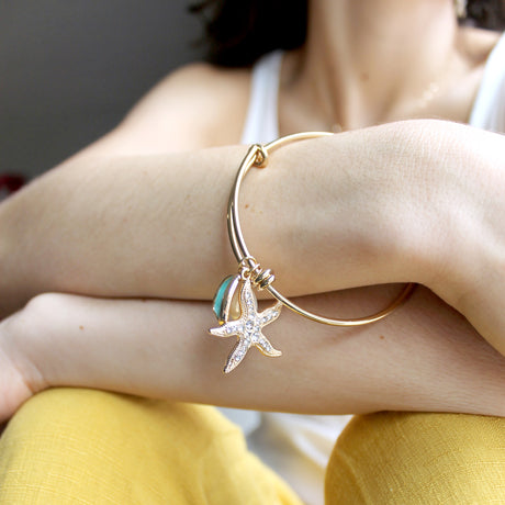 Crystal Starfish Wire Bangle Bracelet