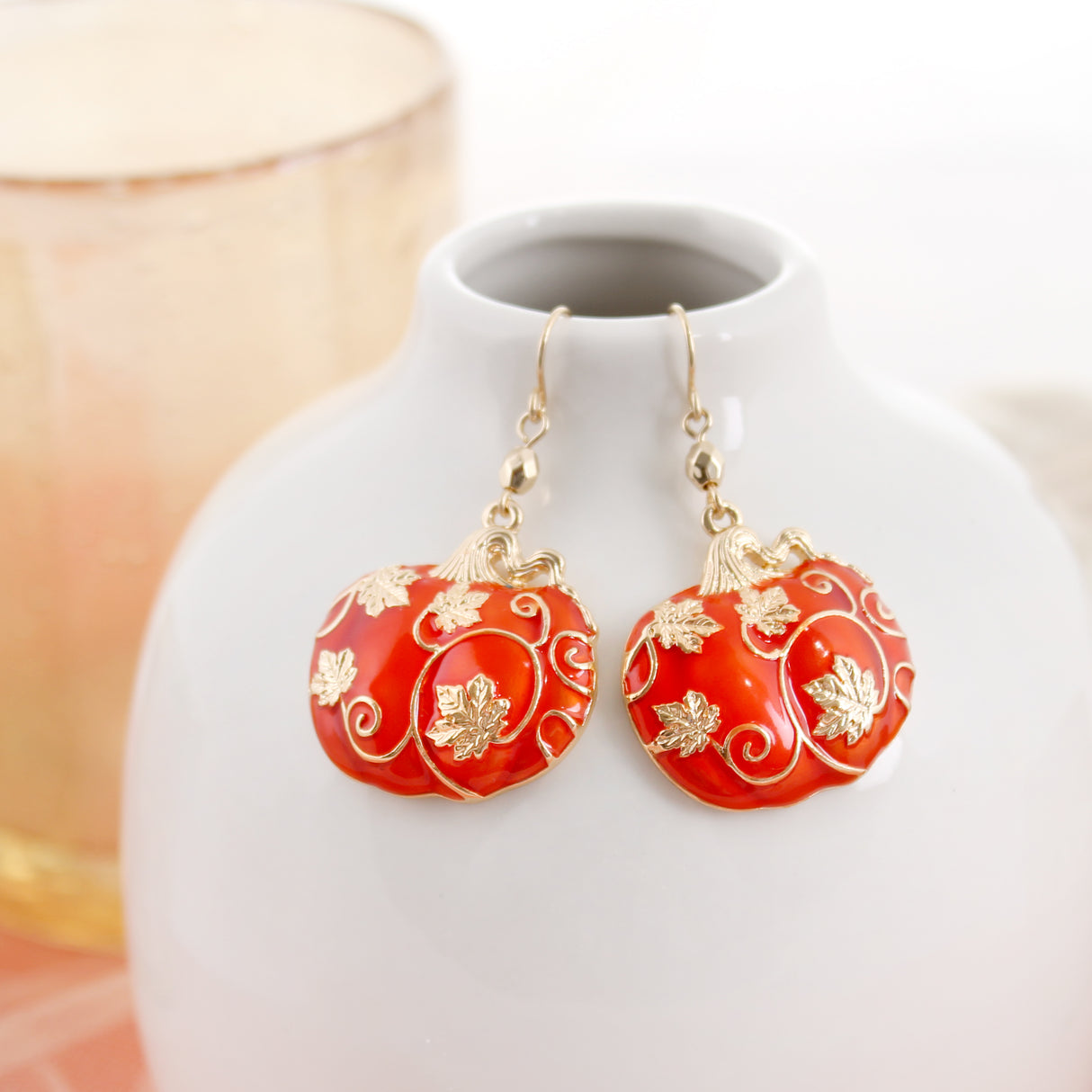 Gold Leaf Filigree Pumpkin Earrings