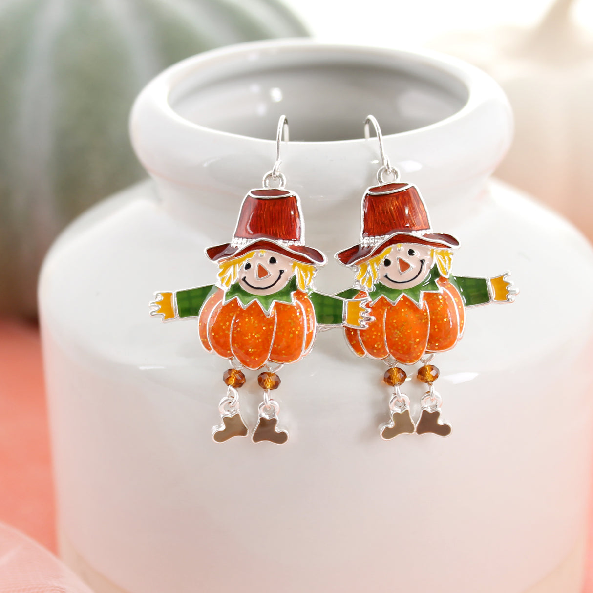 Dangle Leg Pumpkin Scarecrow Earrings