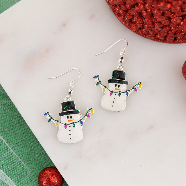 Christmas Light Snowman Earrings