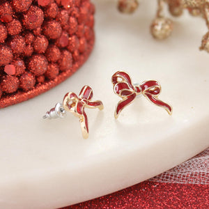 Red Bow Stud Earrings