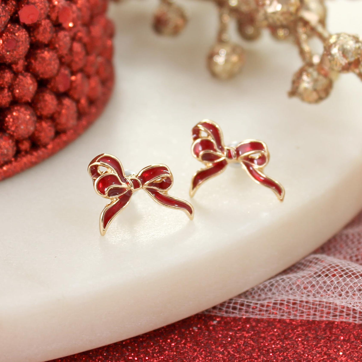 Red Bow Stud Earrings