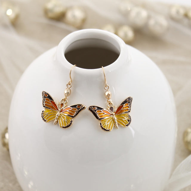 Gold Monarch Butterfly Earrings