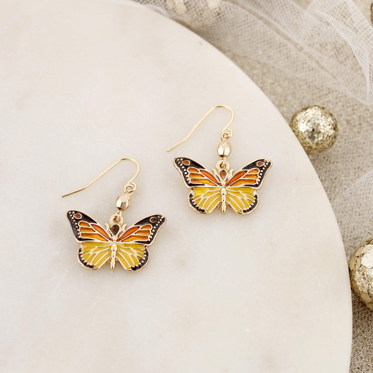 Gold Monarch Butterfly Earrings