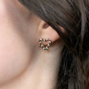 Christmas Candy Cane Heart Stud Earrings