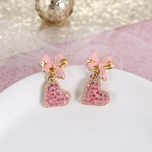 Pink Bow w/ Dangle Heart Valentine’s Day Earrings