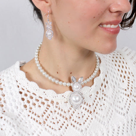 Pearl & Crystal Easter Bunny Earrings