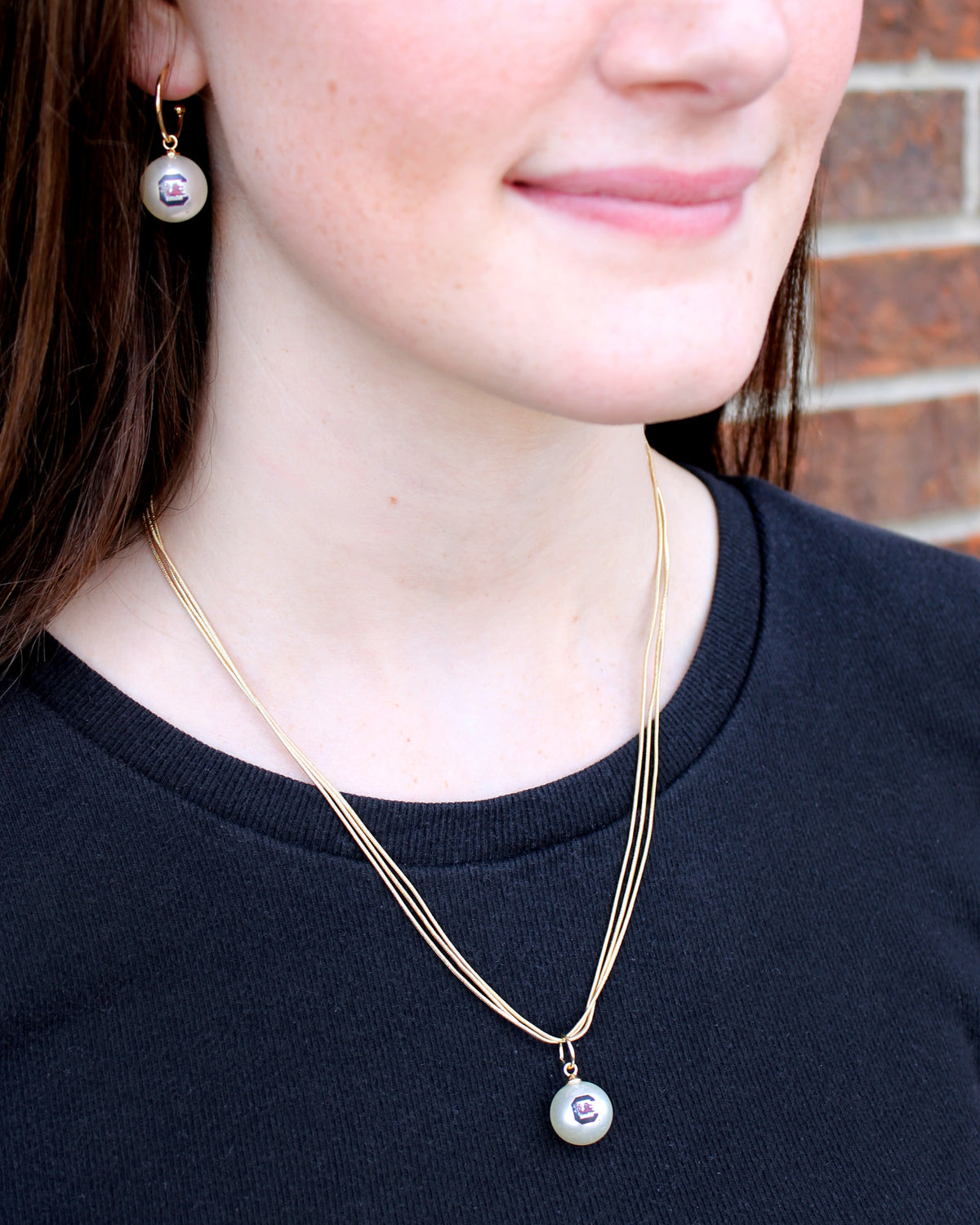 18” South Carolina Gold & Pearl Logo 3-Strand Necklace