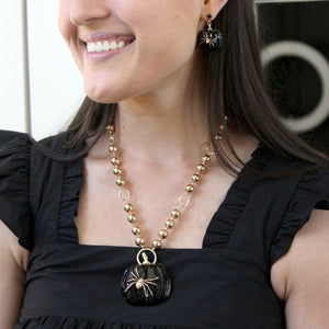Black Pumpkin w/ Gold Spider Earrings
