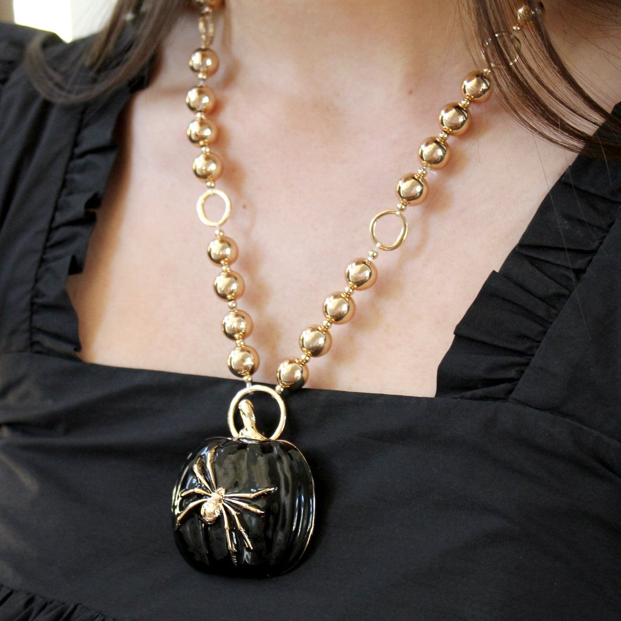 Black Pumpkin w/ Gold Spider Pin/Pendant