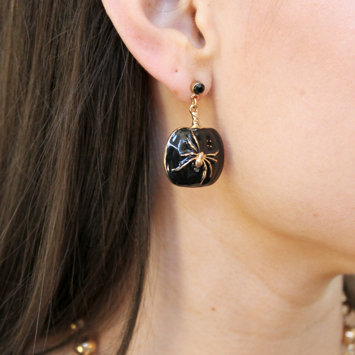 Black Pumpkin w/ Gold Spider Earrings