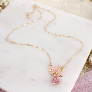 Pink Bow w/ Dangle Heart Valentine’s Day Necklace