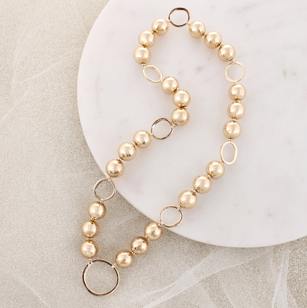 21" Gold Bead Stretch Necklace w/ Circles