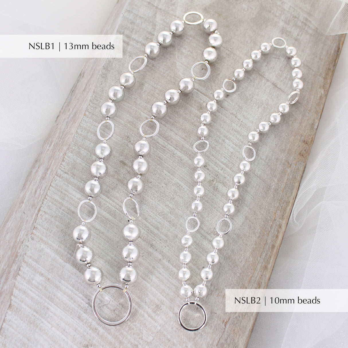 21" Large Silver Bead Stretch Necklace w/ Circles