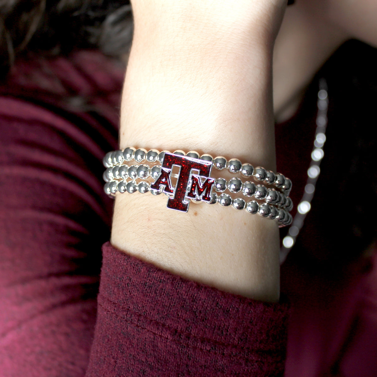 Texas A&M Glitter Enamel Logo Stretch Bracelet Set