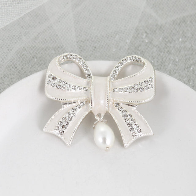 Crystal Bow w/ Dangle Pearl Pendant