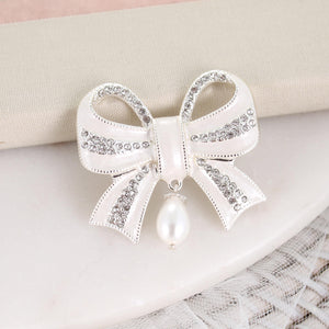 Crystal Bow w/ Dangle Pearl Pendant