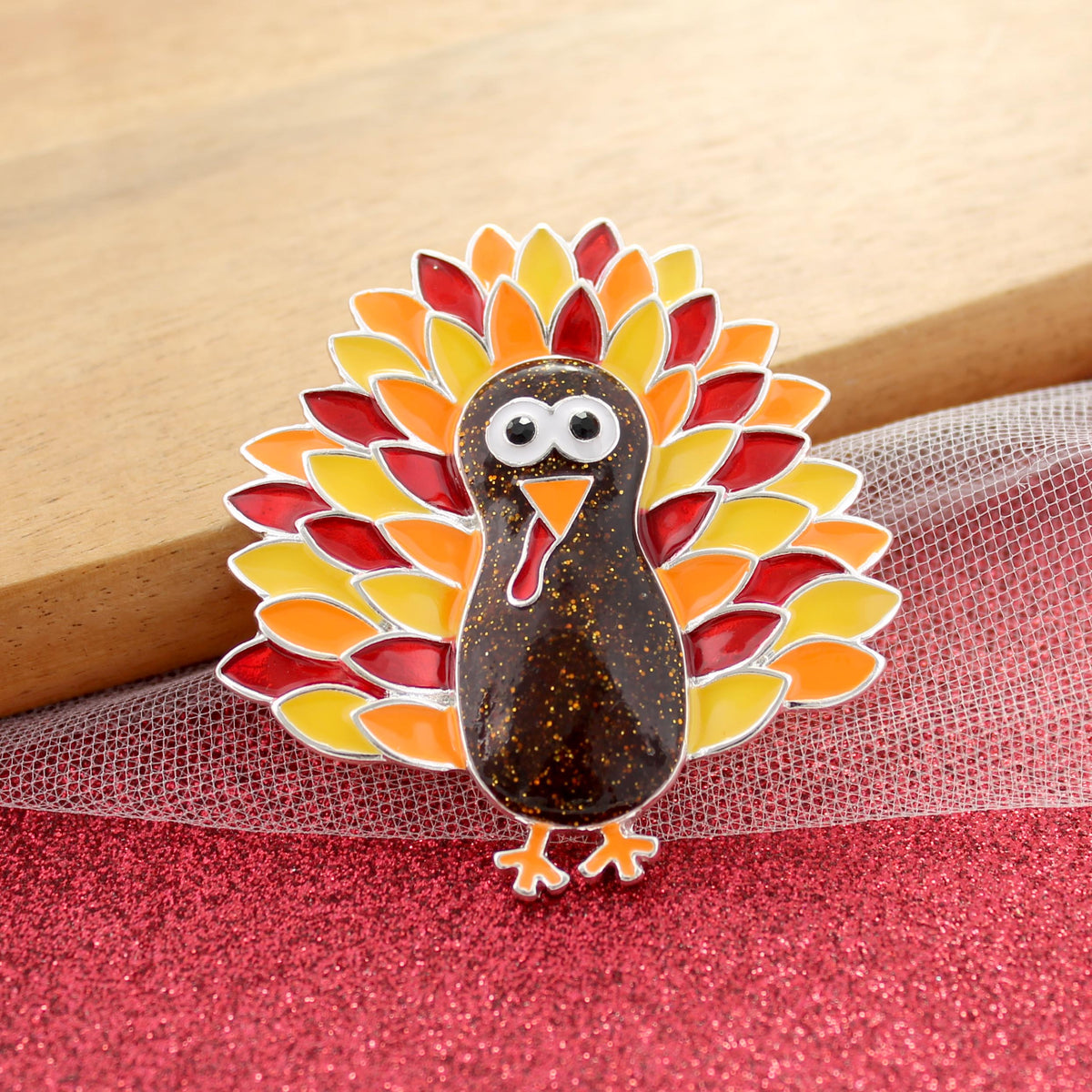 Enamel Turkey Thanksgiving Convertible Pin/Pendant