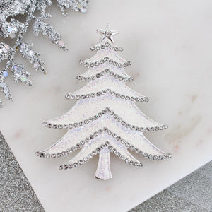 White Glitter Enamel Christmas Tree Pin/Pendant