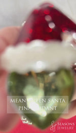 Crystal Mean Green Santa Christmas Pin/Pendant