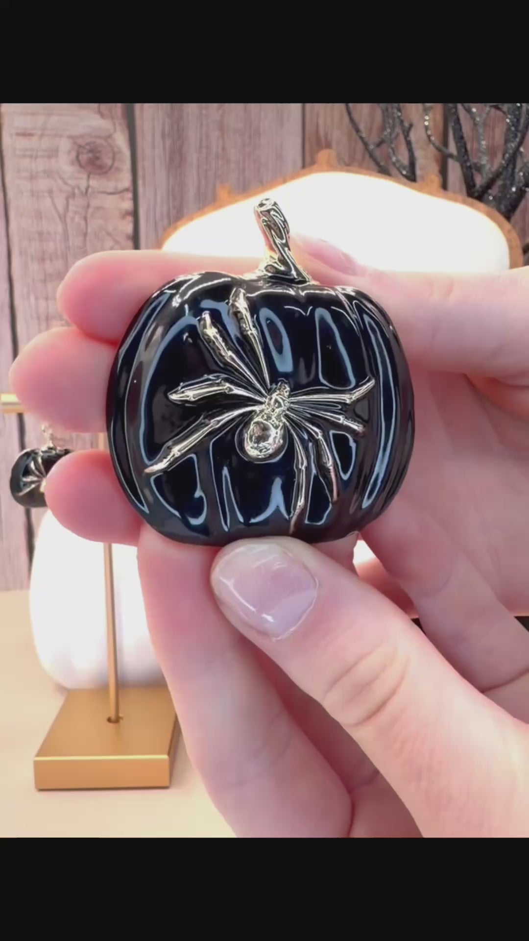 Black Pumpkin w/ Gold Spider Convertible Pin/Pendant