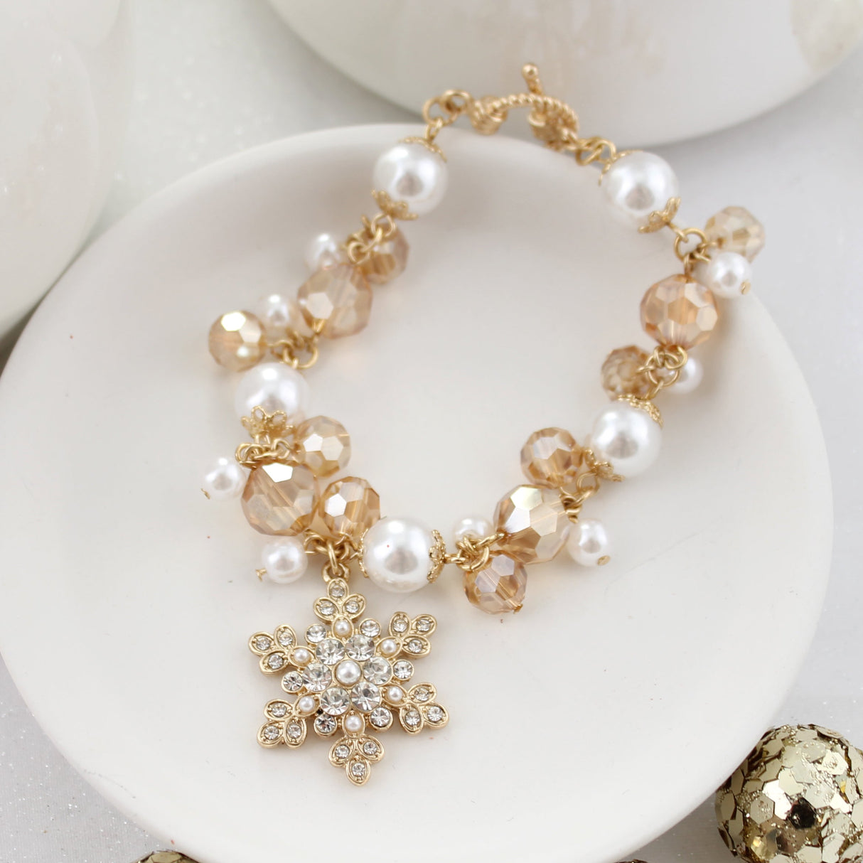 Gitzy Gold Snowflake Toggle Clasp Bracelet