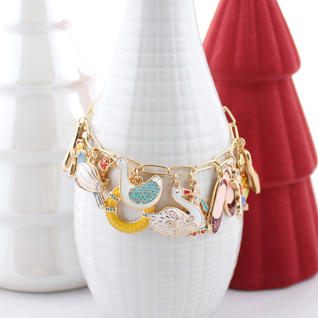 12 Days of Christmas Gold & Enamel Toggle Charm Bracelet