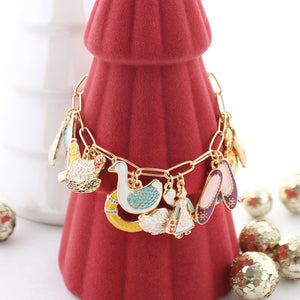 12 Days of Christmas Gold & Enamel Toggle Charm Bracelet