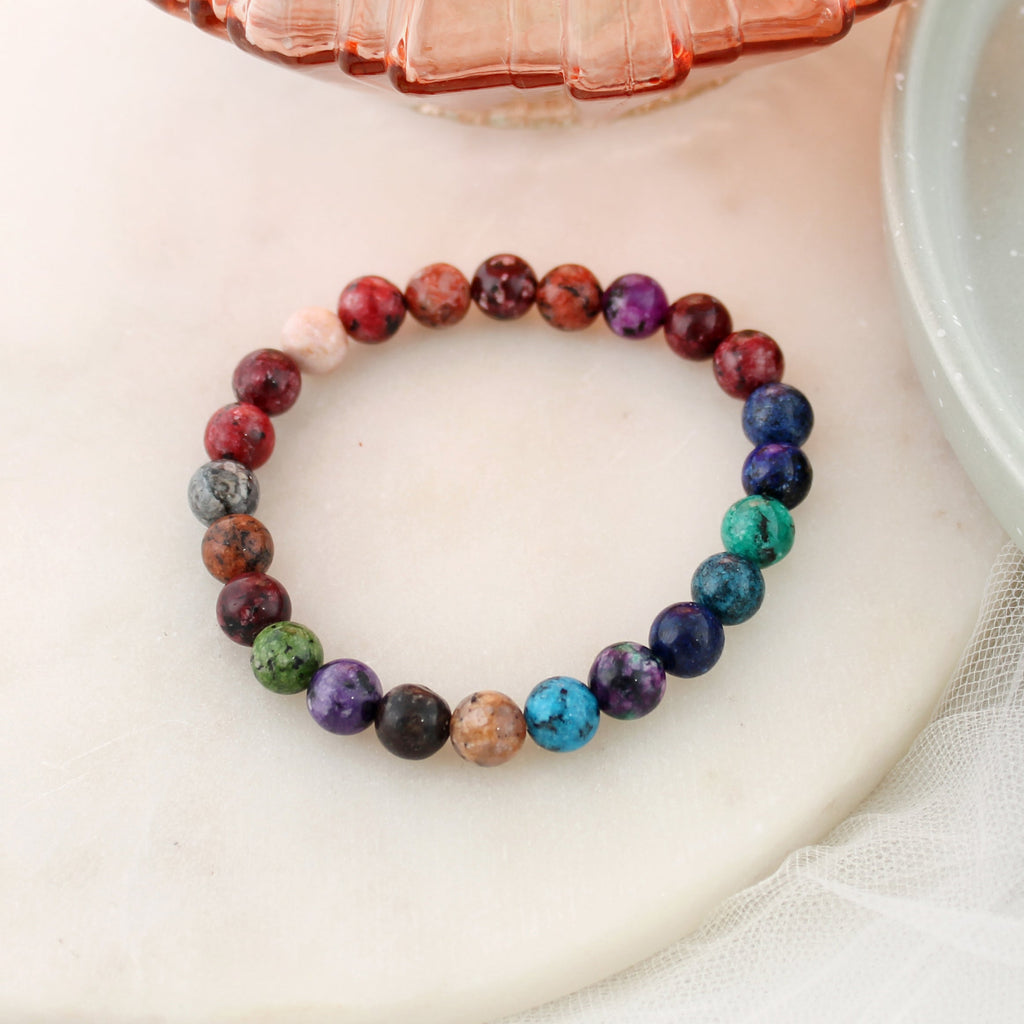 Multi-Colored Stone Bead Stretch Bracelet