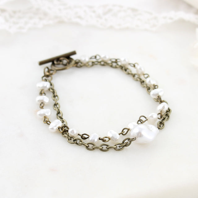 Vintage Finish & Pearl Double Layer Toggle Bracelet