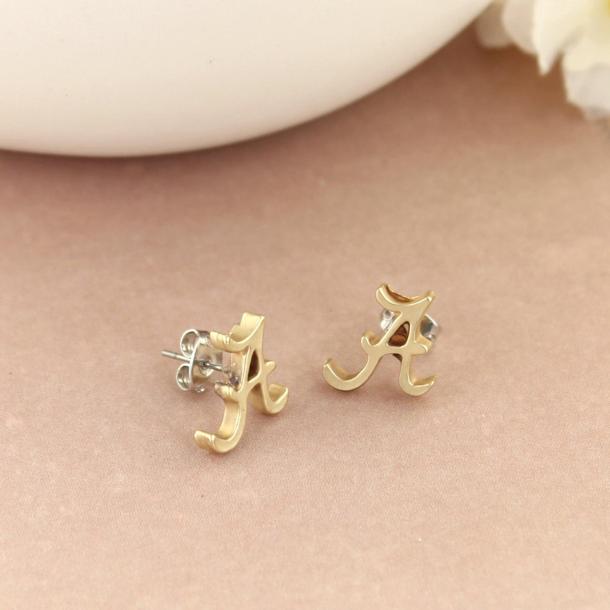 Alabama Matte Gold Logo Stud Earrings