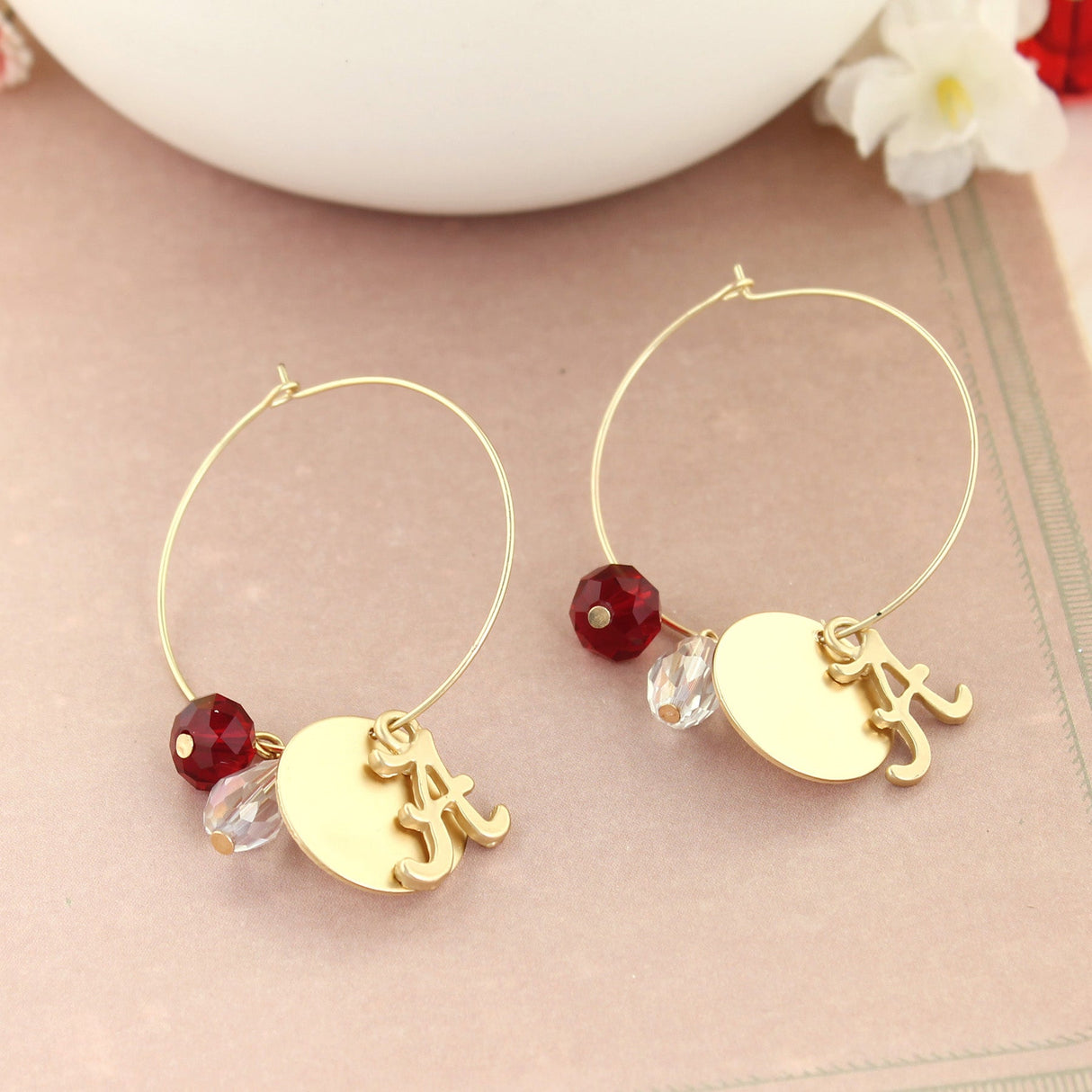 Alabama Matte Gold Logo Hoop Earrings