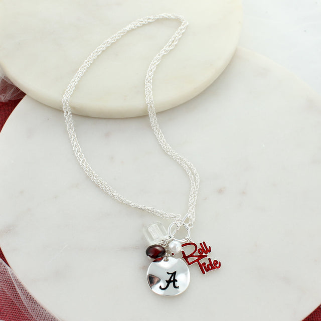 18 - 36” Alabama Logo Disc & Slogan Cluster Convertible Necklace