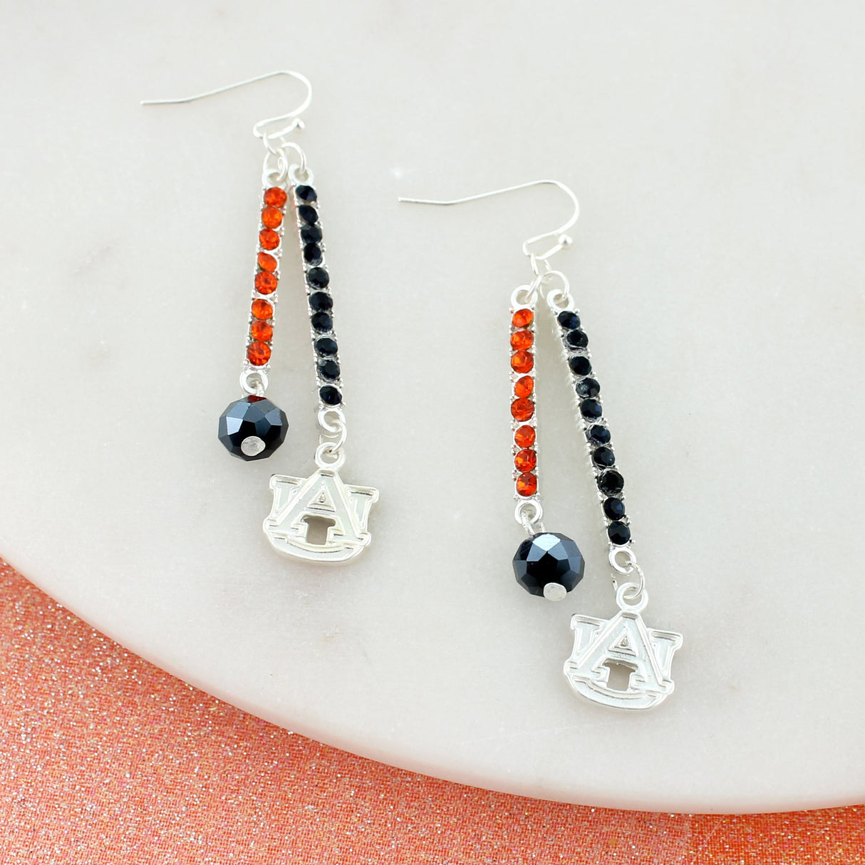 Auburn Logo & Crystal Bar Earrings