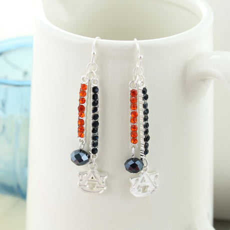 Auburn Logo & Crystal Bar Earrings