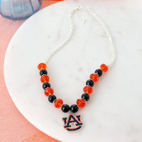 Auburn Pearl & Crystal Bead 18 - 20" Necklace w/ Crystal Logo