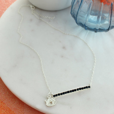 18” Auburn Logo & Crystal Bar Necklace